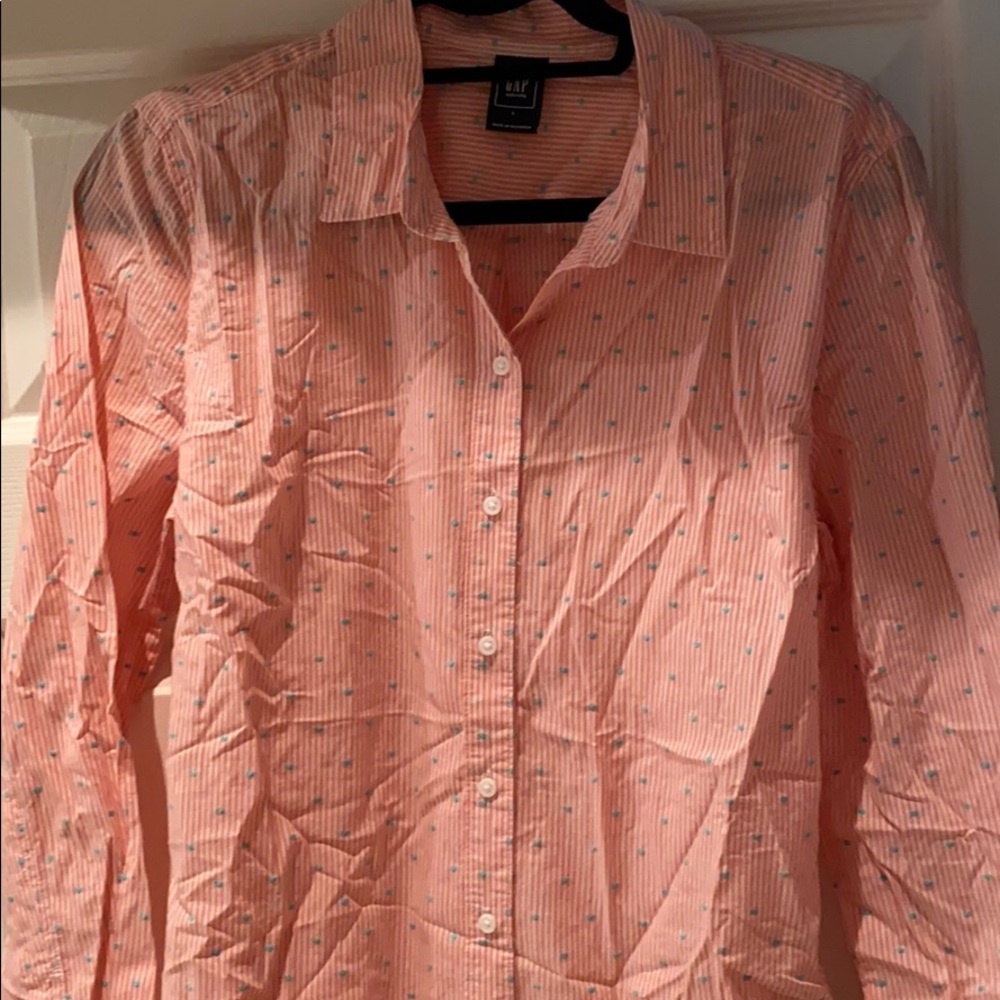 Gap Maternity coral stripe long button down w/tie